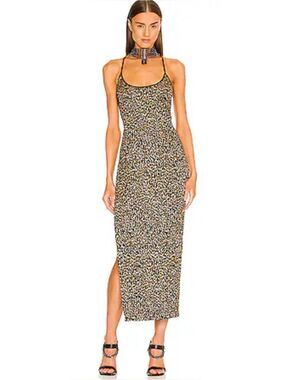 Dundas x Revolve Joplin Midi Dress in Black Gold Leopard Size S